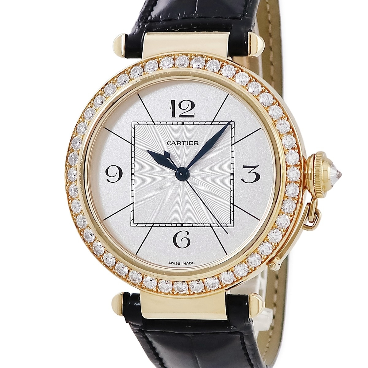 パシャ ドゥ カルティエ ダブルバレル WJ120351 自動巻き メンズ K18YG無垢 純正ダイヤ 青針 3年保証