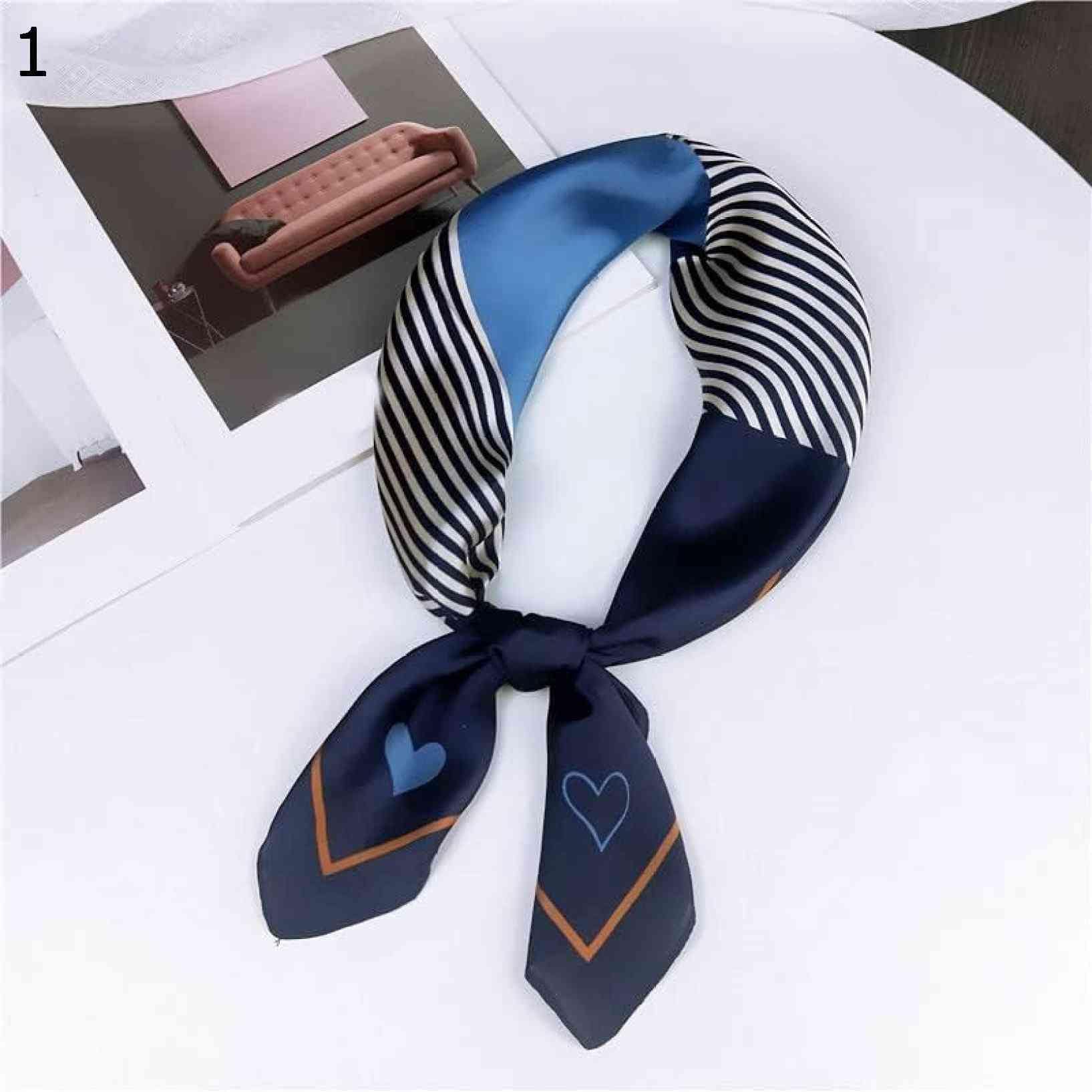 【20%OFFクーポン～】女性ポリエステルスカーフサテンスモールスクエアラップスカーフ多機能ストライプハートプリントショール スカーフ (Color : Blue Size : 70x70cm)