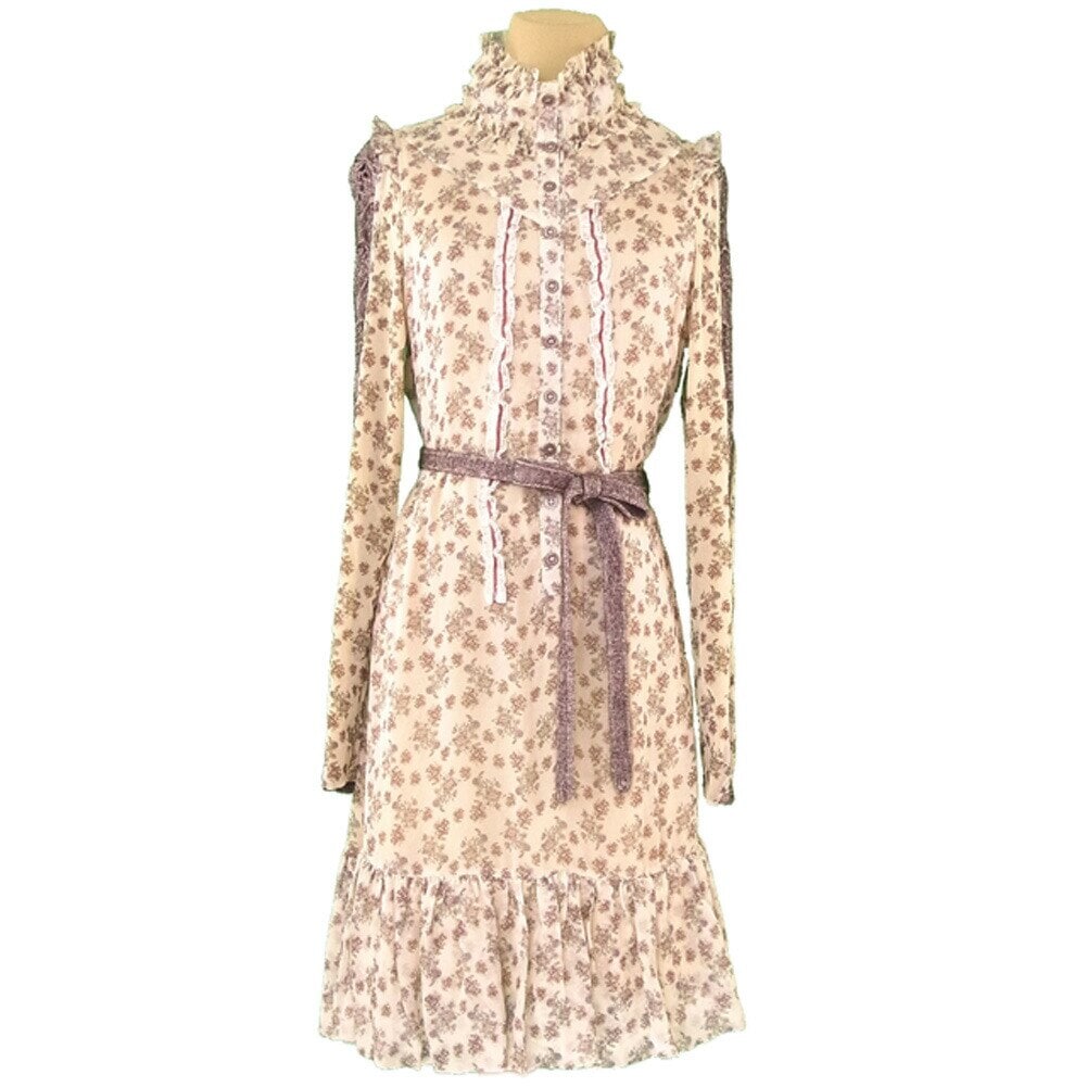 ワンピース フリル ワンピ フラワー 花柄 USA10サイズ ベージュ ブラウン系 中古 17,837円