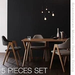 [組立設置付]北欧モダンデザインダイニング [イラーリ] 5点セット(テーブルW140+チェア4脚(サンドベージュ2脚+チャコールグレー2脚))