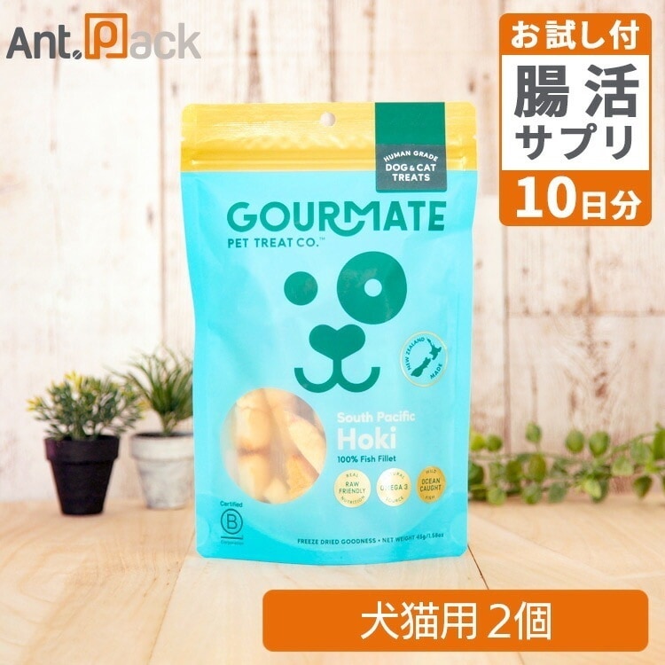 グルメイト フリーズドライトリーツ ホキ(白身魚) 犬猫用 45g×2個＋腸元気ケストースタブ10日分（37034）