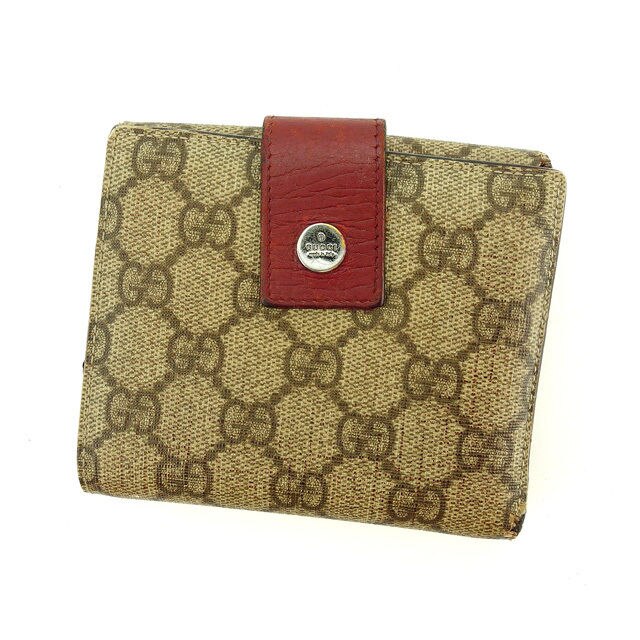 Wホック財布 二つ折り財布 GGプラス ベージュ ブラウン ボルドー 中古
