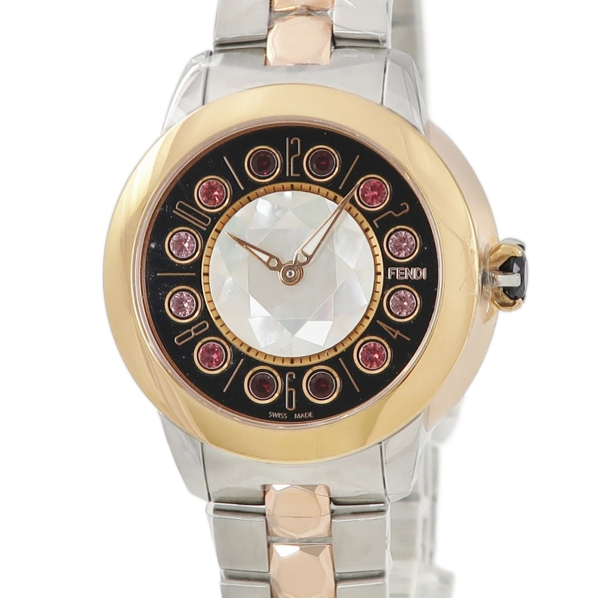 アイシャイン 33MM F121221500T01 クオーツ レディース 未使用 回転ダイアル 黒 ローズゴールドGP 3年保証