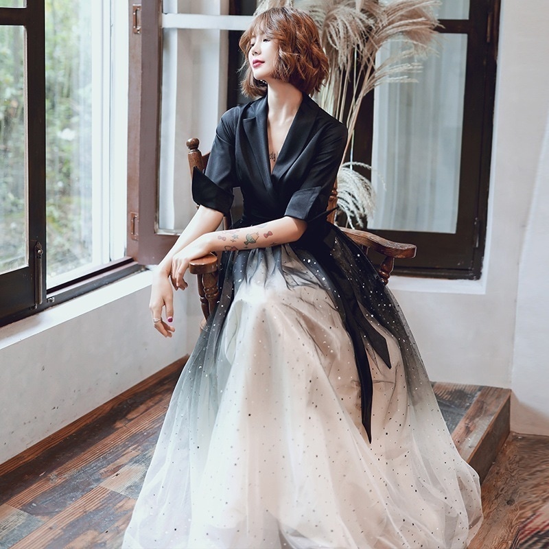 2025新品追加パーティドレス グラデーション ワンピース 韓国ファッション ロングドレス 結婚式 誕生日 演奏会 花嫁 司会 上品