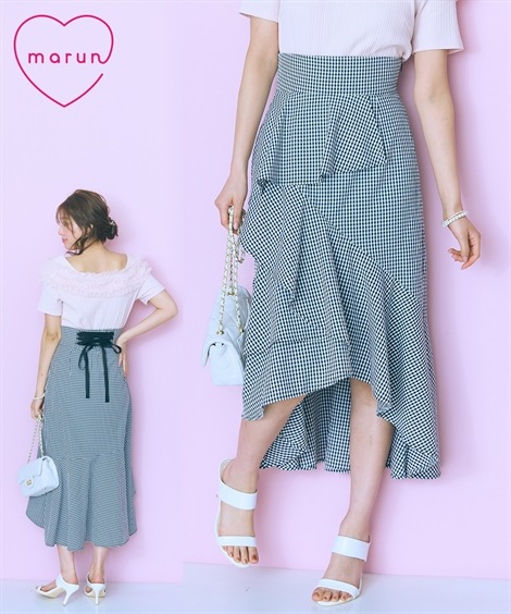 ロングスカート 大きいサイズ ギンガムチェックティアードスカート marun