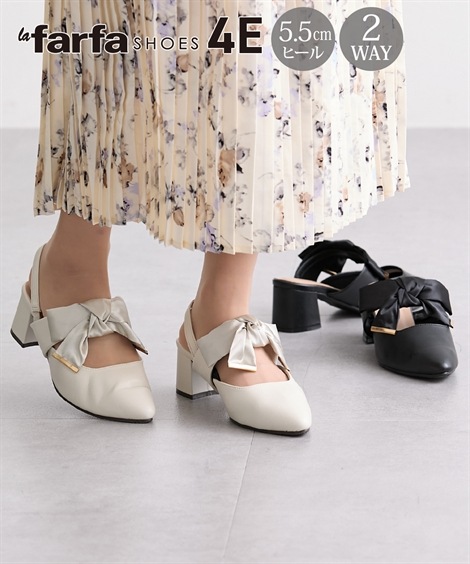 ラウンドトゥ lafafa SHOES ラファーファ リボン2wayミュール ワイズ４Ｅ相当