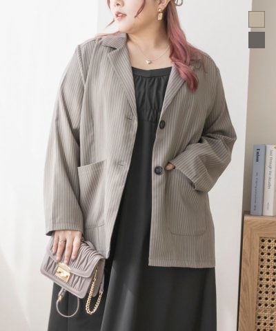 大きいサイズ レディース LL 3L 4L XL XXL XXXL ストライプテーラードジャケット