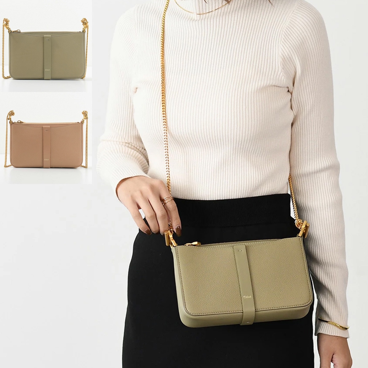 バッグ ハンドバッグ チェーンショルダーバッグ MARCIE レディース ブラウン グリーン ポーチ ミニバッグ ロゴ レザー パーティー オケージョン