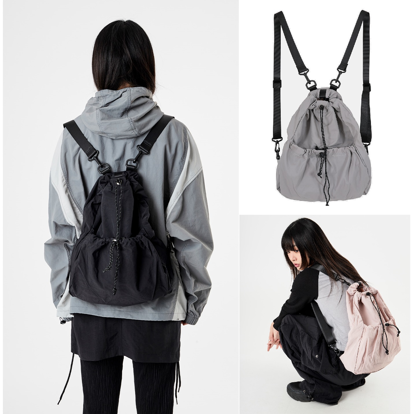 Mog String Pocket Multi Backpack (UNISEX) 3色 新商品 UNISEX 韓国人気 男女共用 肝節期 日常服 ストリートファッション