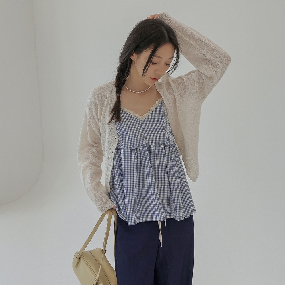 レインディーリネンクロップVネックニットカーディガン 5,305円