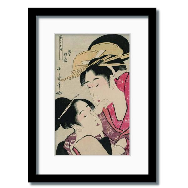 ファブリックパネル アートフレーム 日本風 和 江戸 壁掛け ウォールデコレーション 浮世絵 喜多川歌麿 美人画 なくて七癖 他を誹る癖 317x440mm
