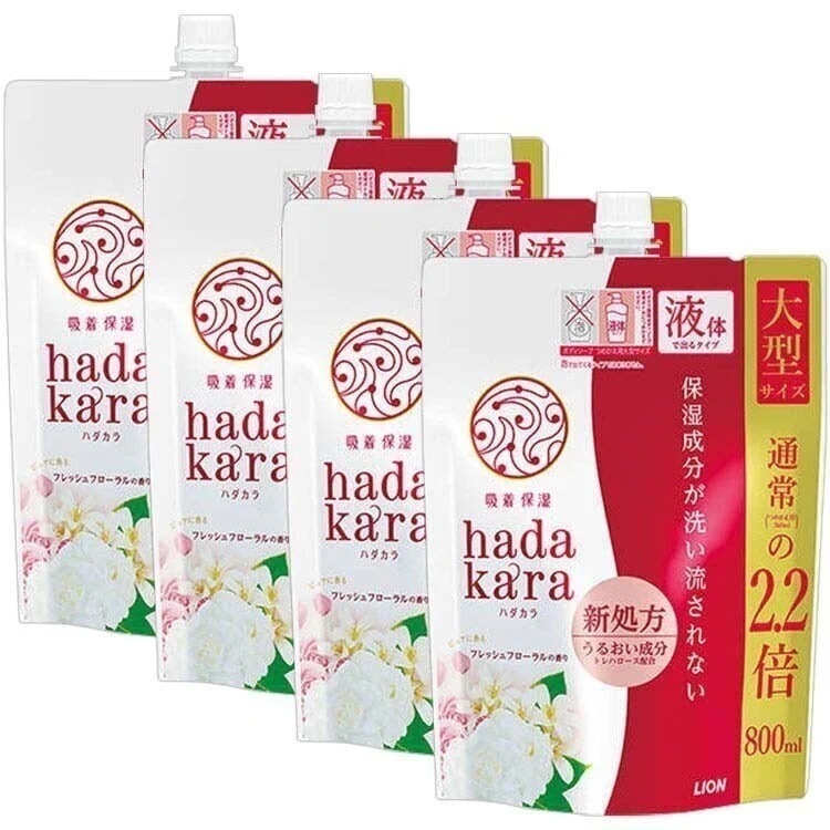 【人気商品】4個セット hadakaraボディソープ フレッシュフローラルの香り 詰替大型サイズ800ml(D) メガ割