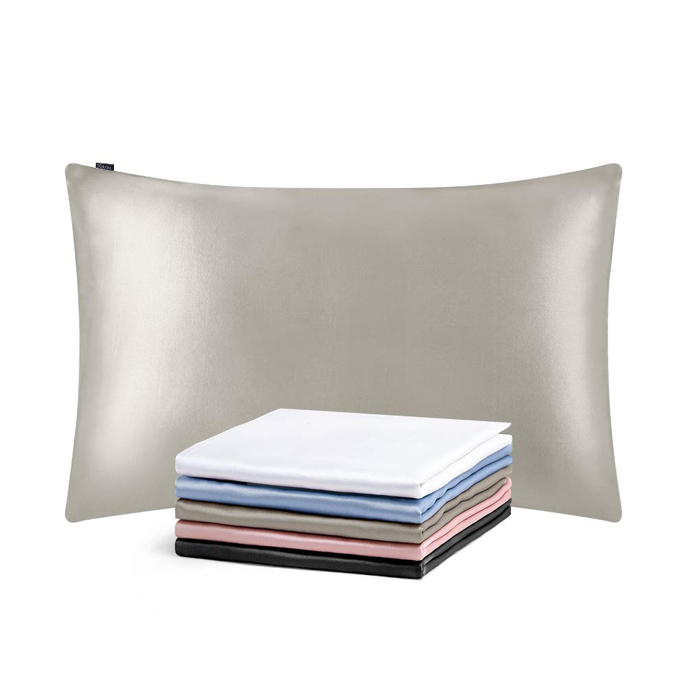 LilySilk(リリーシルク)最高25匁 シルク枕カバー ピローケース 1枚 両面タイプ 美肌 美髪 防ダニ 優しい肌触り 額縁無し 封筒式 洗える【シルバーグレー, シングル(35x55cm)】
