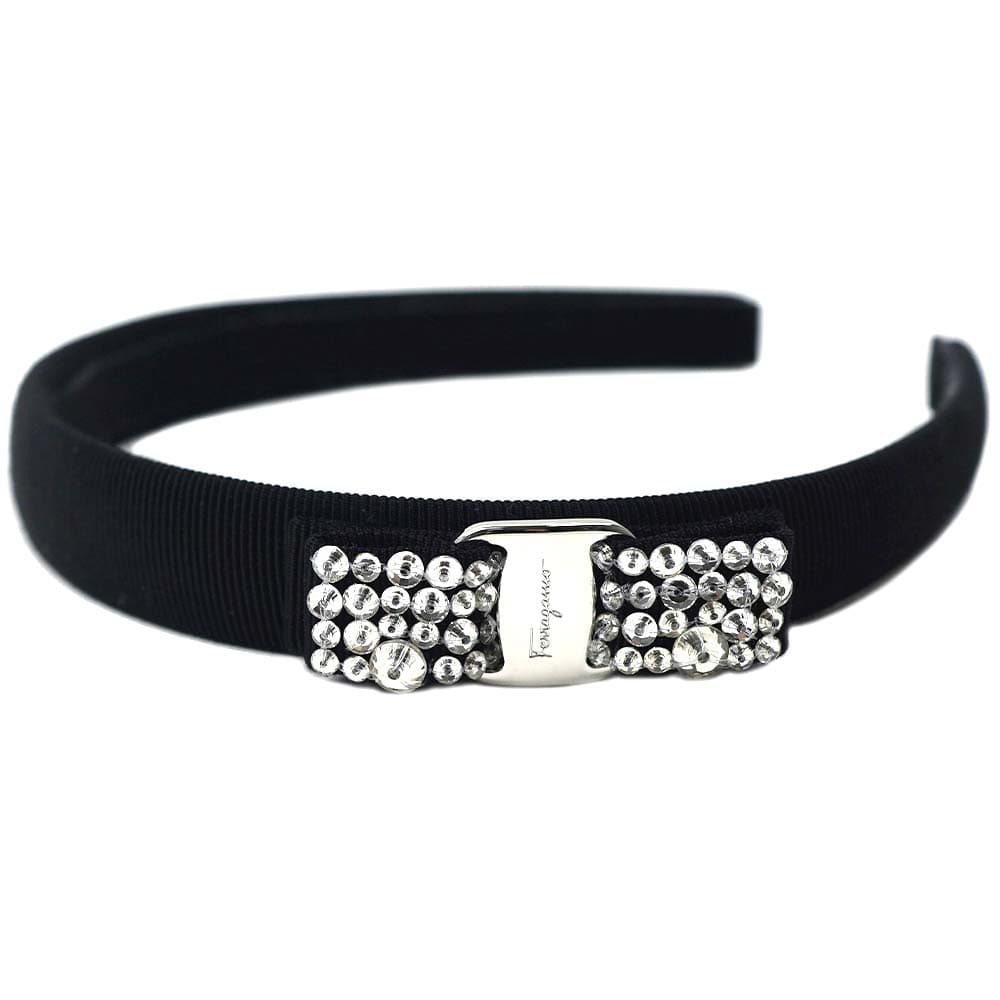 フェラガモ カチューシャ ヘアバンド ヘアアクセサリー ヘッドバンド ブラック FERRAGAMO VARA COTTON/RAYON NERO+CRYSTAL 347581 0064 0589 34