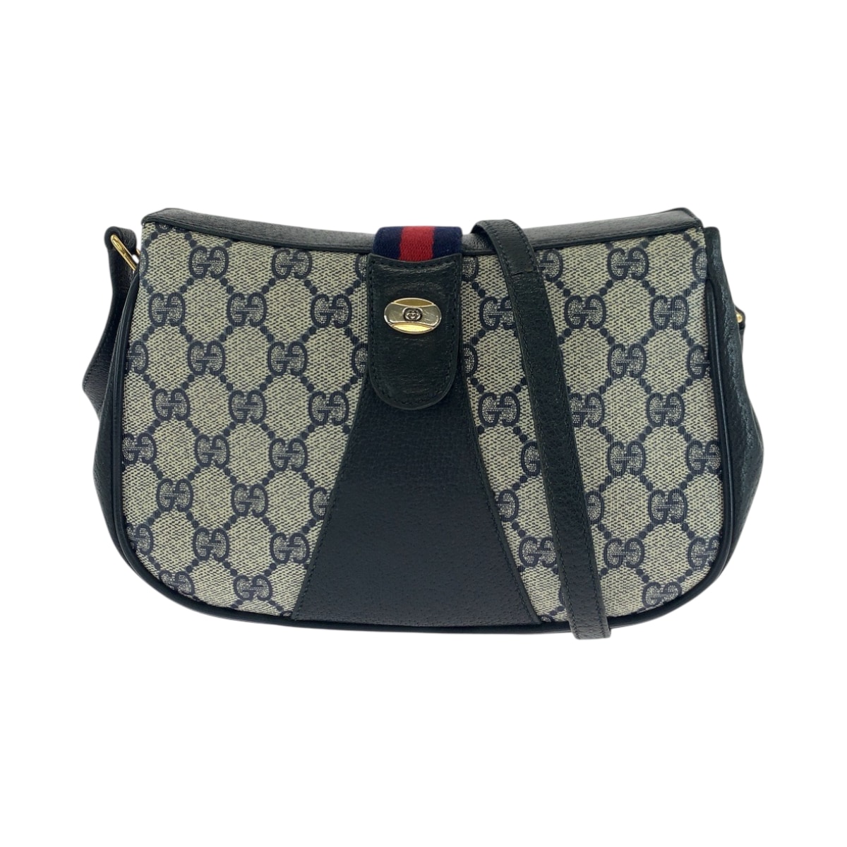 ヴィンテージ オールドグッチ シェリーライン ネイビー グレー ゴールド金具 GGスプリームキャンバス 66 02 024 ショルダーバッグ ポシェット レディース 503217