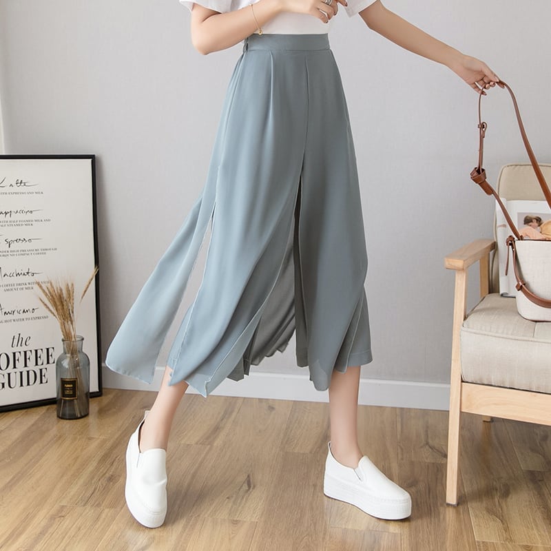 ボトムス パンツ ワイドパンツ ガウチョパンツ 膝下 ミモレ ミモレ丈 シフォン かわいい 大人可愛い きれいめ シンプル カジュアル 大人 上品 おしゃれ お洒落 かっこいい レトロ lbot051