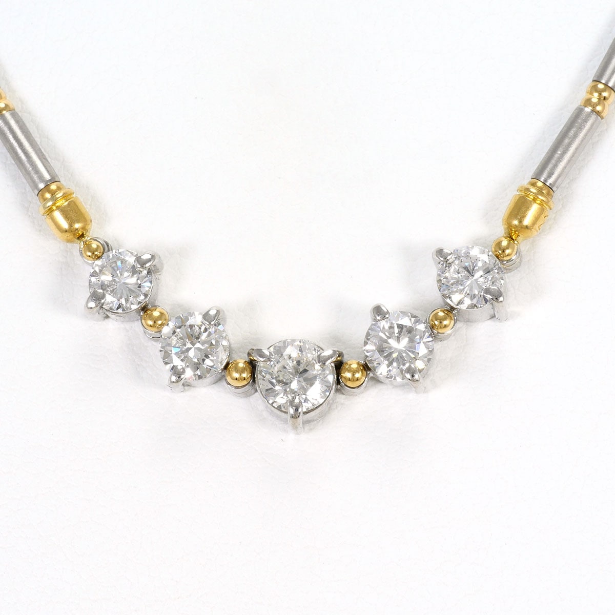 PT850 プラチナ K18 18金 YG イエローゴールド ネックレス ダイヤモンド 2.00ct 鑑別書 総重量約14.6g 約44cm ジュエリー 中古