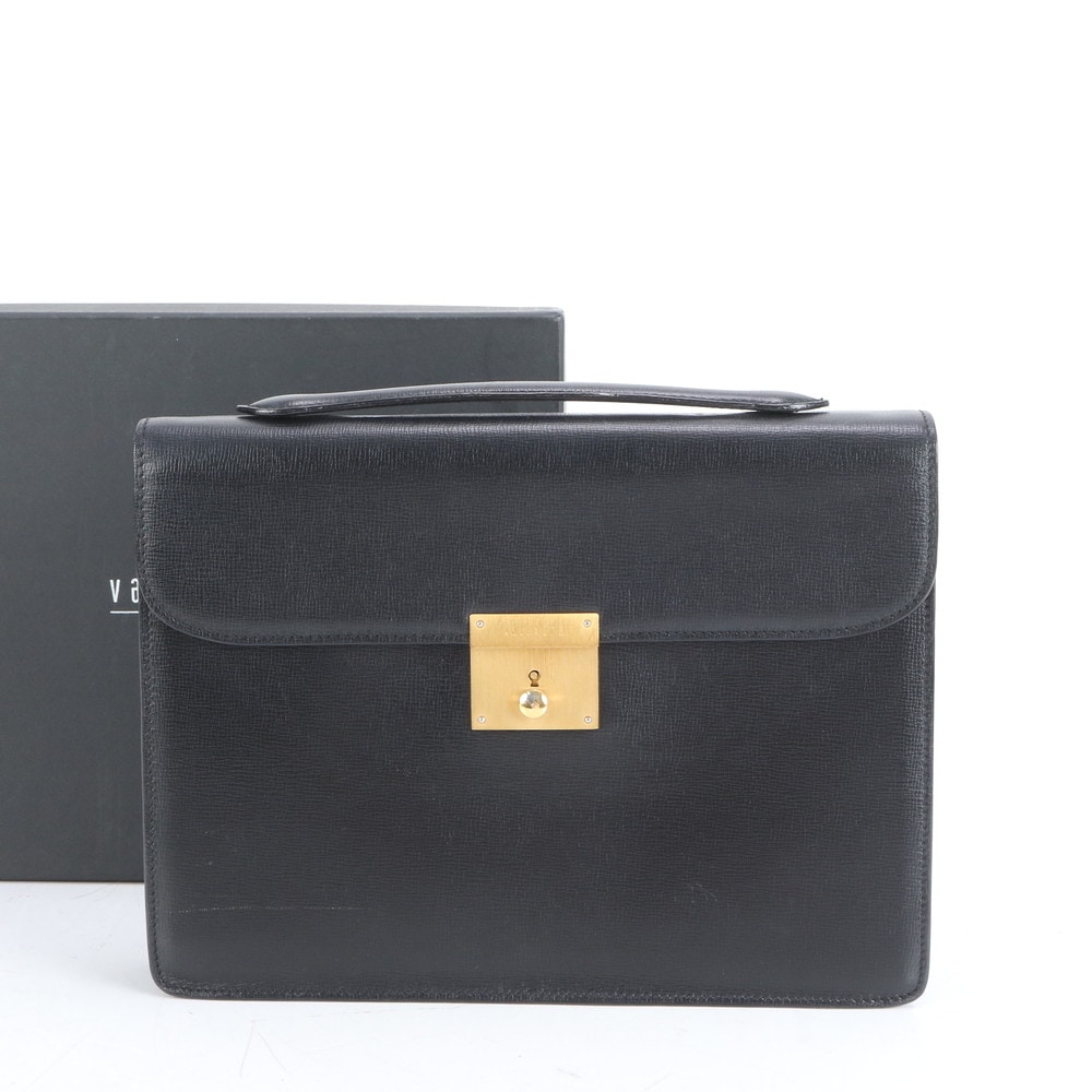 美品 レザー ビジネス バッグ 書類鞄 ブリーフケース トート 通勤 ブラック 黒 メンズ RRE CQ35-6 中古