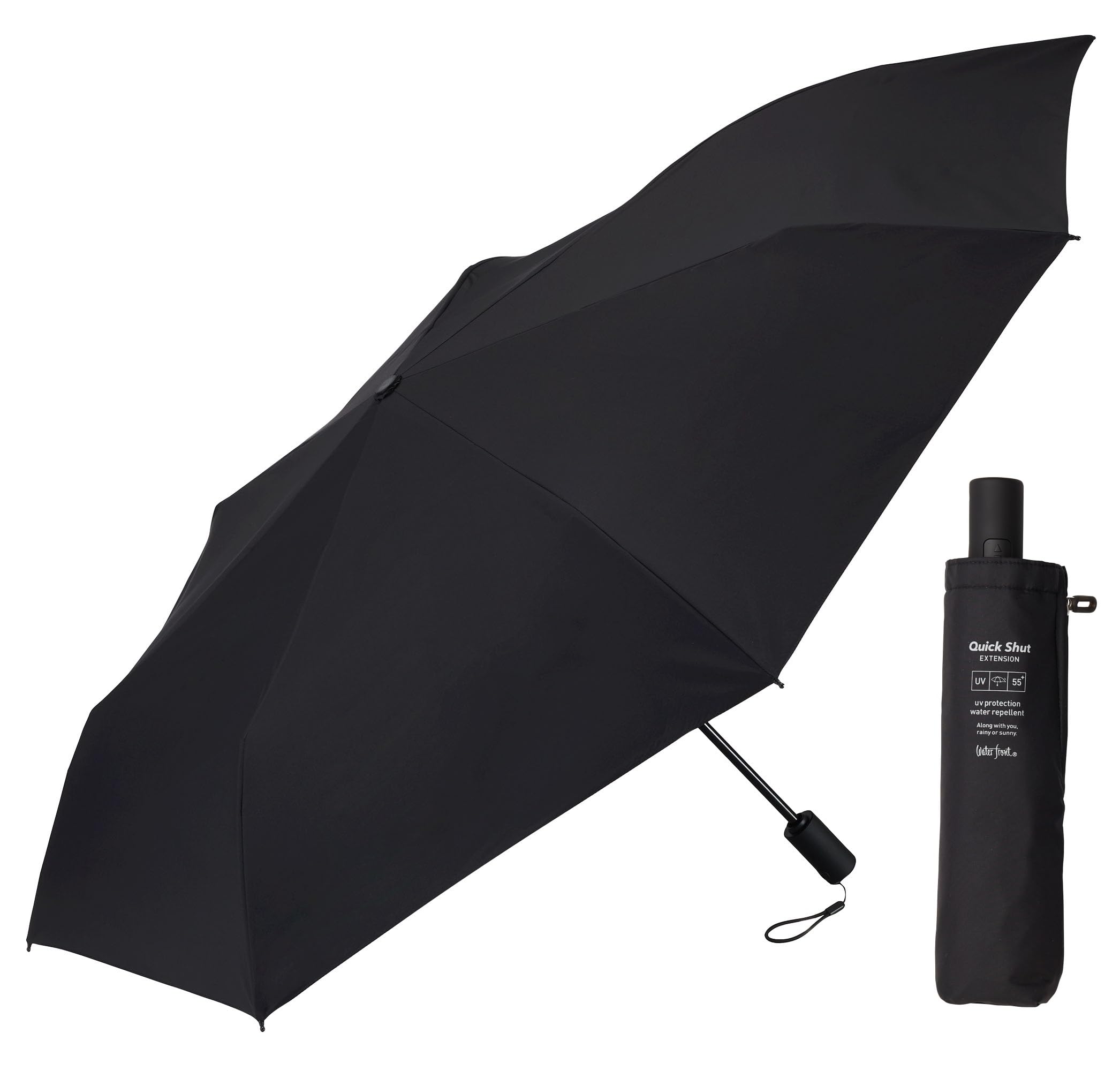Waterfront 折りたたみ傘 雨傘 ブラック 短部55cm 長部72cm LESS IS MORE シリーズ 『クイックシャット エクステンション 折』 シェイプメモリー機能 自動開閉 撥水 4