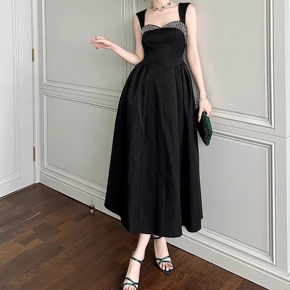 ドレスワンピース ワンピース ドレス ロングワンピース フレアワンピース ワンピドレス ノースリーブビジューデザインロングドレス 袖なし ノースリーブ ロング丈 フレア ハイウエスト 無地 レディース