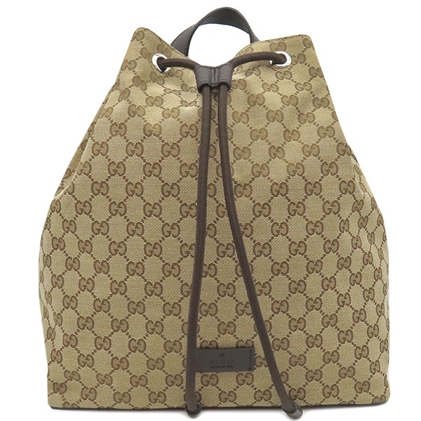 グッチ GUCCI リュック・デイパック GGキャンバス リュックサック GGキャンバス レザー ベージュ×ブラウン シルバー金具 バックパック 巾着 茶 449175 【保存袋】【中古】