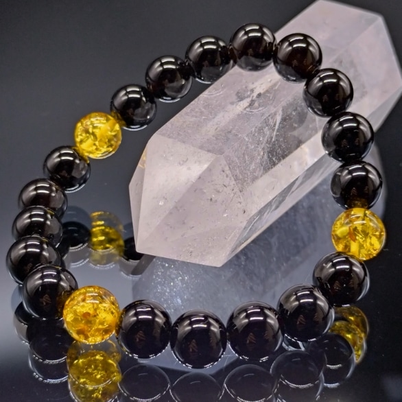 モリオン アンバー 琥珀 10mm ブレスレット 鑑別済み パワーストーン 天然石