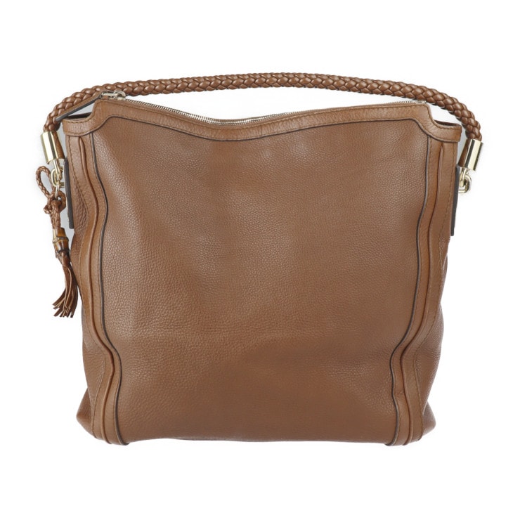 GUCCI グッチ ショルダーバッグ 269947 バンブー レザー ブラウン系 ゴールド金具 編込み ワンショルダー タッセル 本物保証 中古