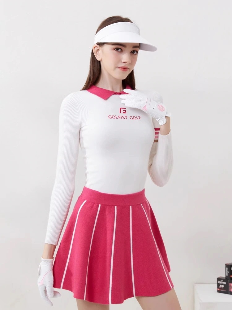 ゴルフウェア レディース スポーツウェア プリーツスカ ニット 長袖 POLO ポロシャツ Tシャツ スカート 上下セット セーター 女性 テニスウェア 速乾 通気性 春 秋冬 韓国風 おしゃれ