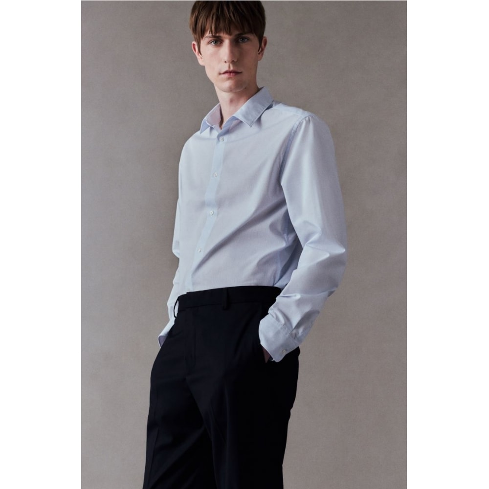 H&M イージーケアスリムフィットシャツ ライトブルー/ストライプ