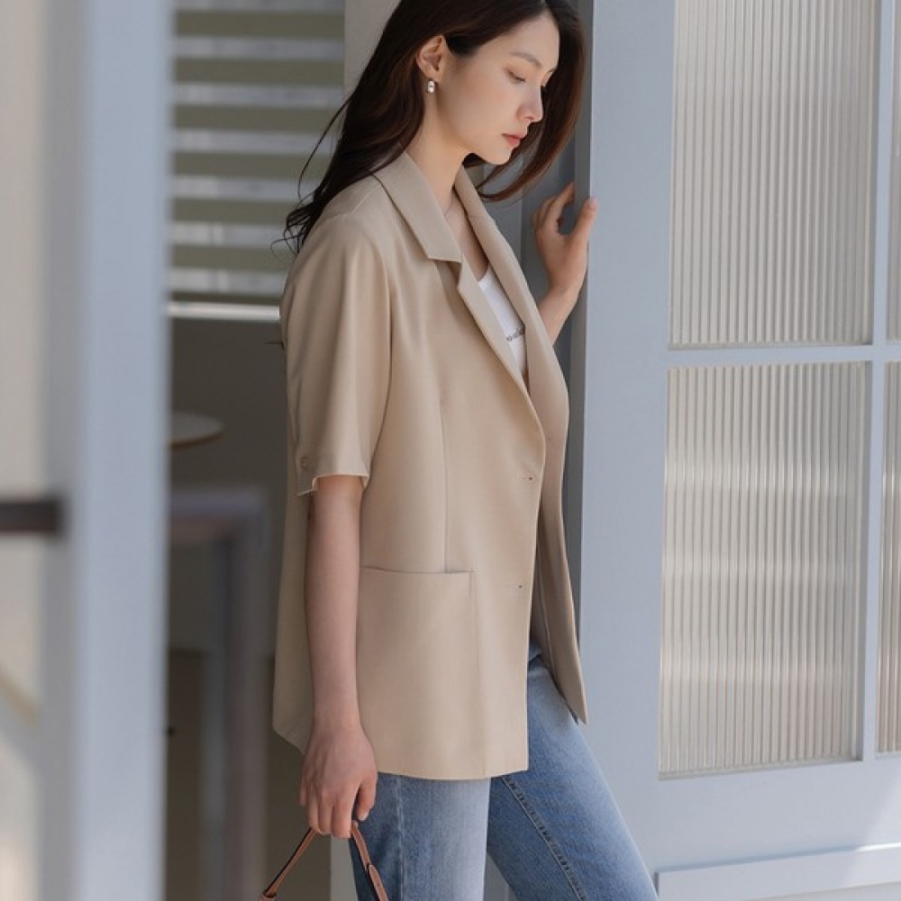 (Elysia) セレブカラーポケット半袖ジャケット