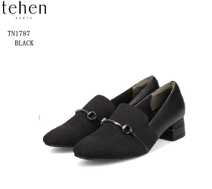 tehen(テーン)TN1787 甲深ニットカジュアルパンプス レディス 伸縮性のあるニット使いでストレスフリー華奢な飾り金具やヒールのメタルパーツがきちんと感をプラス