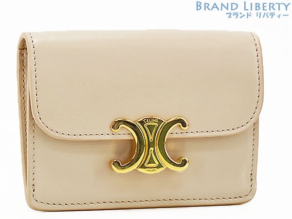 新品同様セリーヌトリオンフフラップ付きカードホルダーカードケースパスケースペールベージュカーフレザー10I583DPV 39,975円