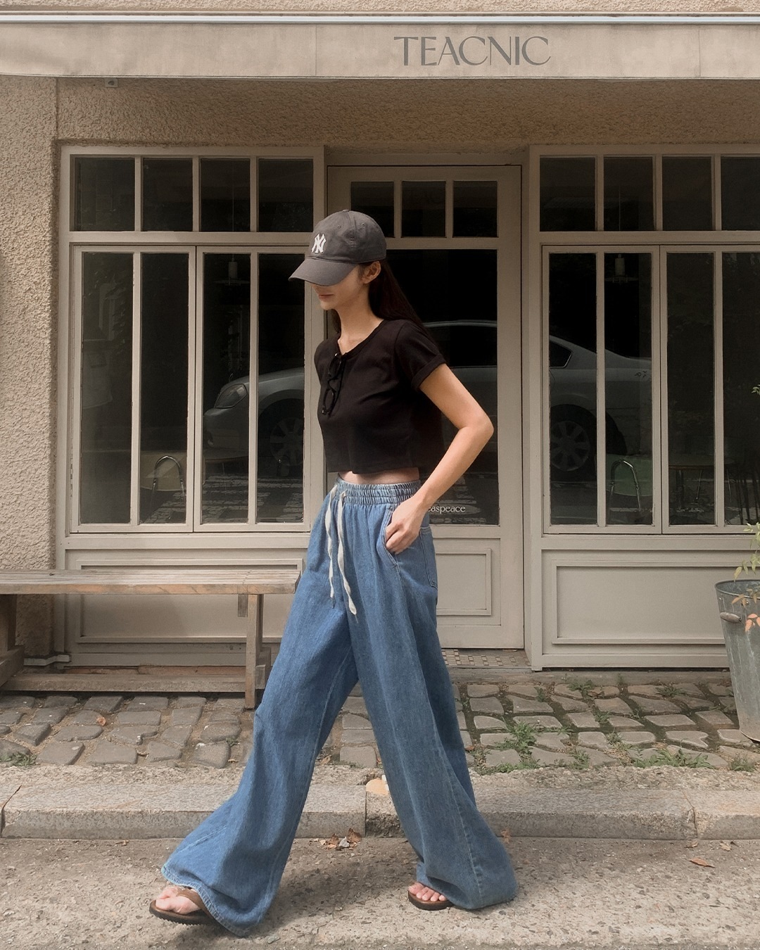 ローババンディングデニムパンツ韓国ファッション レディース