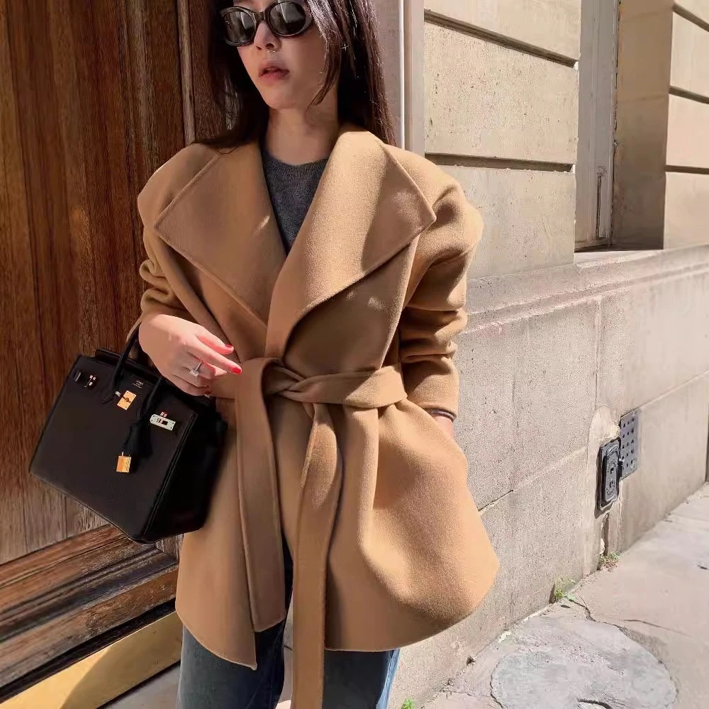 【急速発送】コート 韓国ファッションセミロング ても厚い 秋冬アウターおしゃれアウターベルト付きゆるロングチェスターコート AWアウタ一