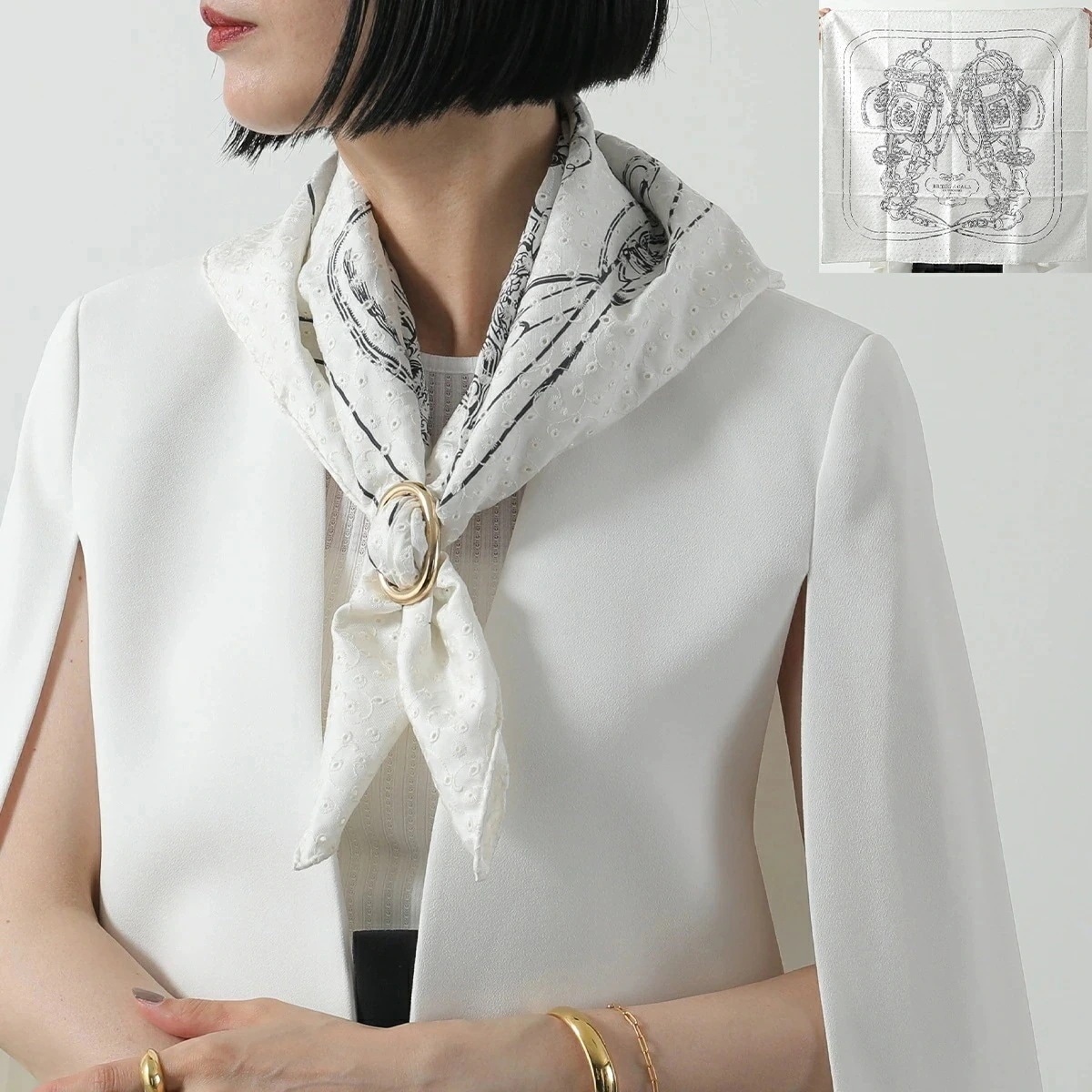 HERMES エルメス スカーフ CARRE BRODERIE カレ ブロデ 70×70 H983529S ブリッド・ドゥ・ガラ シルク ステッチ 刺繍入り ストール ロゴ 01