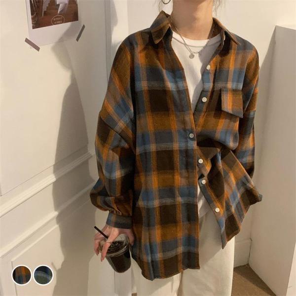 ネルシャツ レディース オーバーサイズシャツ チェック 長袖 トップス おしゃれ かわいい 春秋 薄手