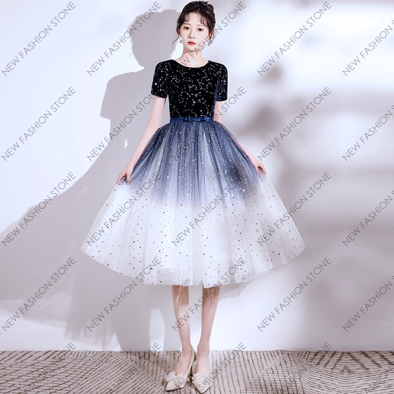 タキシード女声楽芸考宴会中学生端正大気成人式紺司会者ワンピース-11