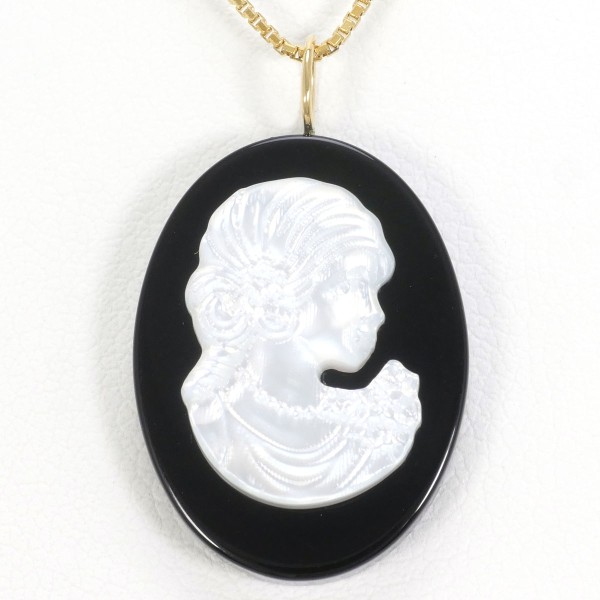 K18 18金 YG イエローゴールド ネックレス オニキス シェルカメオ ジュエリー 中古