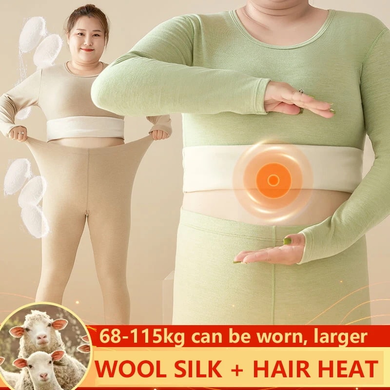 男性と女性のための暖かい下着セット長い厚手のパンツウールとシルク大きなサイズ120kgの重量冬