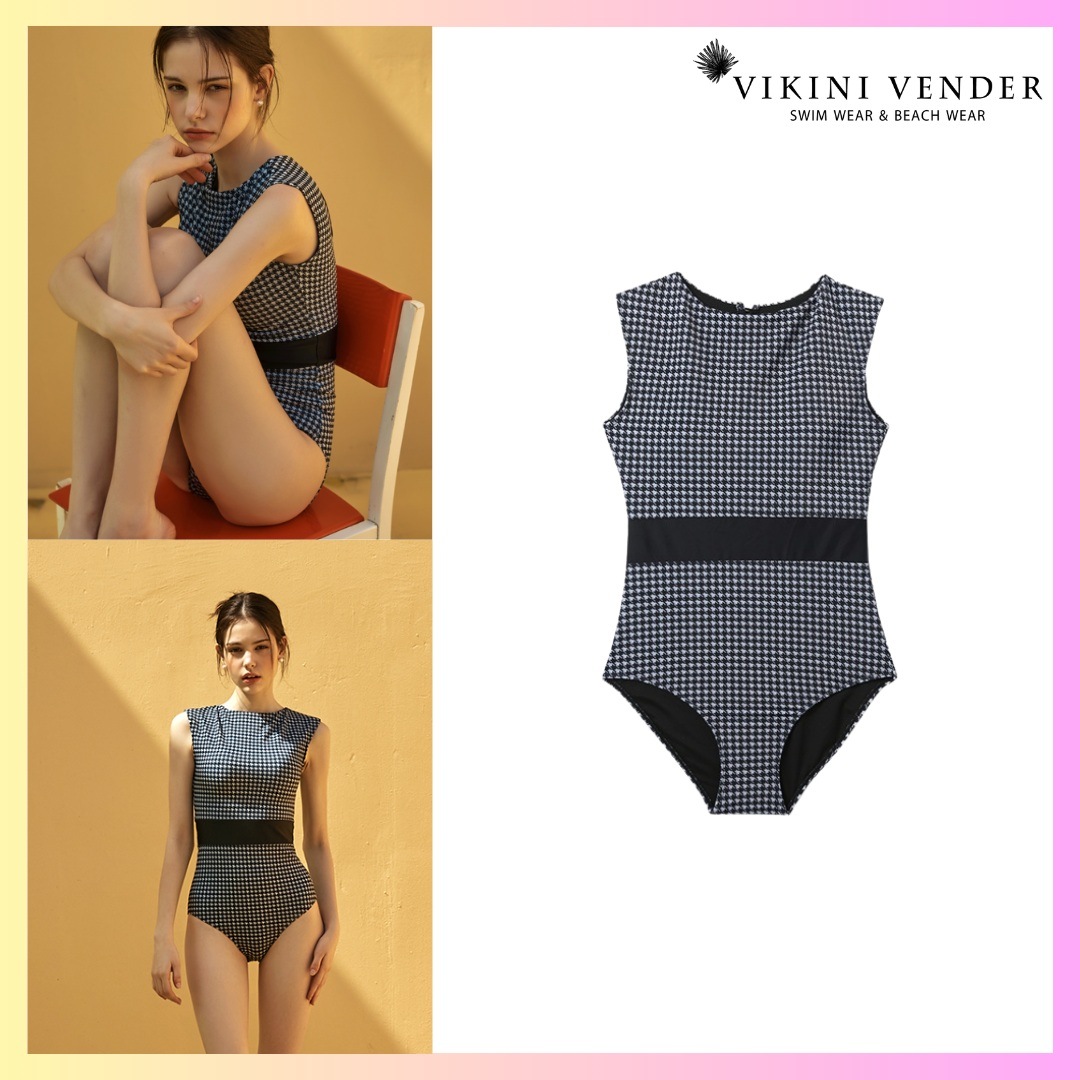 Hermana Houndstooth Check Monokini + FREE OMAKE ワンピース水着 モノキニ リボンデザイン水着 水着 レディース ワンピース水着 おしゃれ 水着 人気