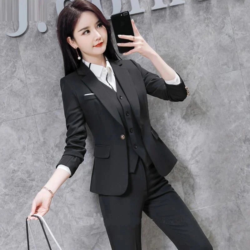 ホテルスーツ女性スリーピース作業服マネージャー秋プロフェッショナルスーツフォーマルスーツホスト
