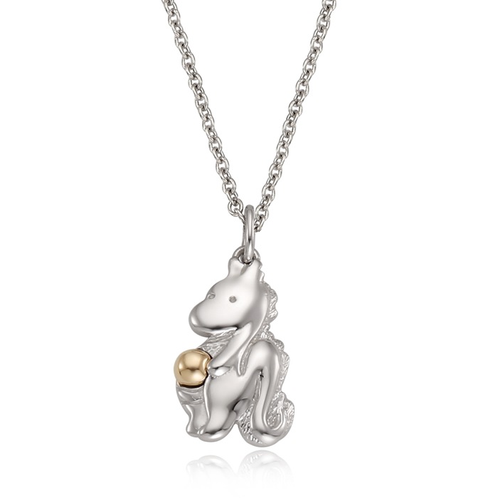 銀十二支の竜ネックレス5Kコンビと(Silver Oriental Zodiac Dragon Necklace with 5K Combi)