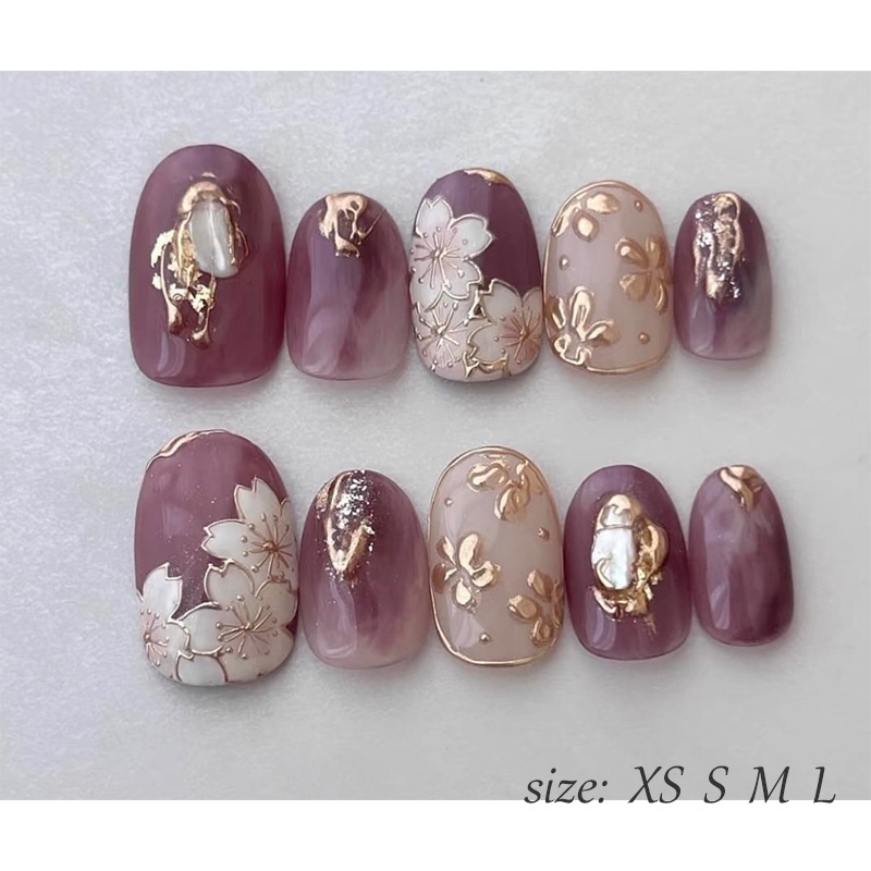 ネイルチップ 手作りネイルチップ 和風ネイルチップ 桜 菊 波 金継ぎ 蒔絵 京都 オーダーメイドネイル ハンドペイントネイル 【手作りネイル】オーダーメイド手作り ジェルネイル ネイルシール セルフ
