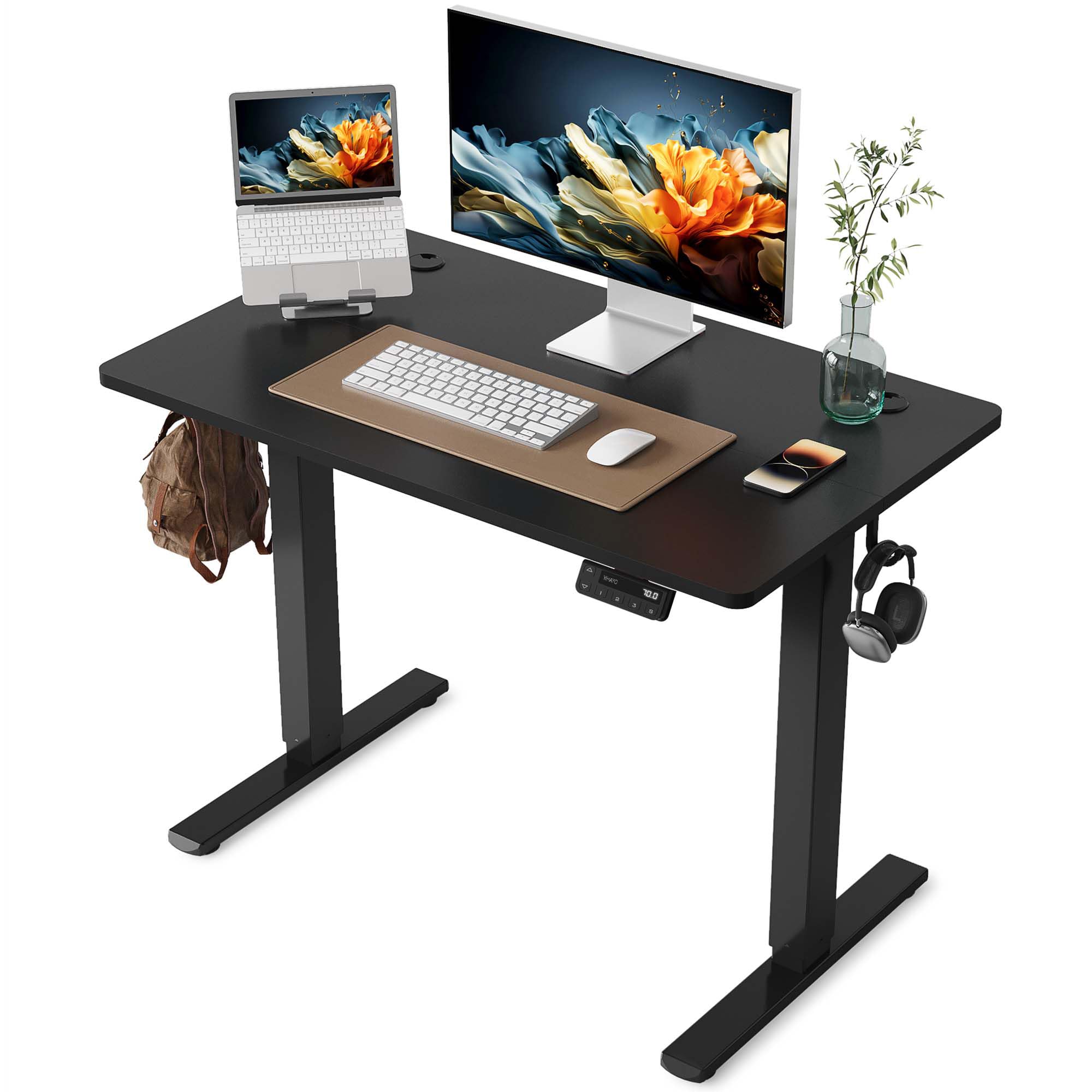 昇降デスク 高さ70-118cm 幅100cm 奥行き60cm 電動 スタンディングデスク 昇降式デスク 高さメモリー機能 上下自動昇降 衝突検知 静音 収納フック付き 組み立て簡 59697