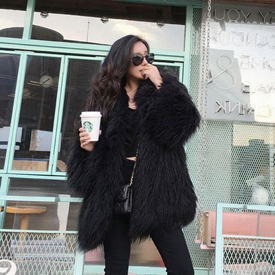 シャギーコート ファーコート レディース ミドル丈 ふわふわ エレガンス ロング フェイク ファー コート ノーカラー ビッグシルエット セクシー デコルテ ５カラー a1669