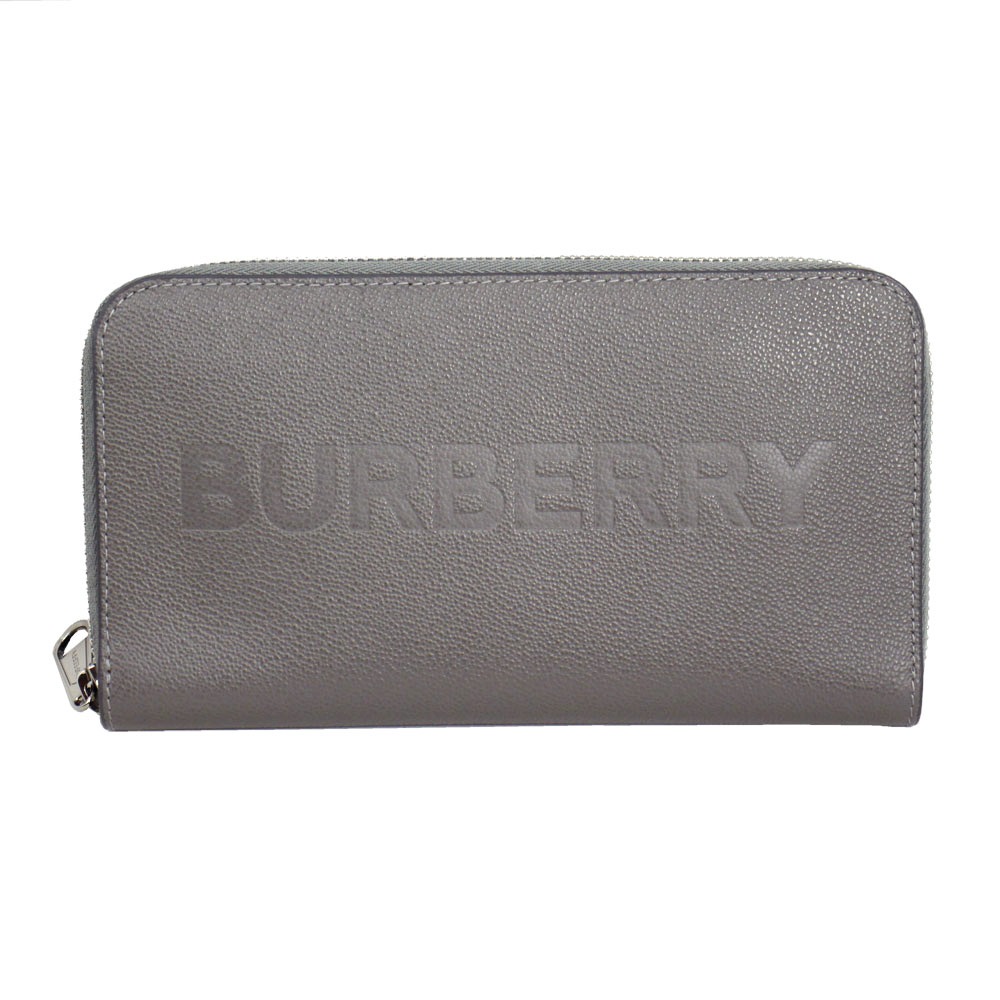 ラウンドファスナー長財布 エンボスロゴ レザー グレー 80528861