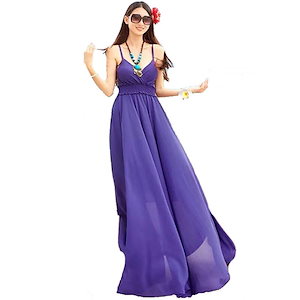 キャミソール ロング ワンピース M 紫 リゾート サマードレス