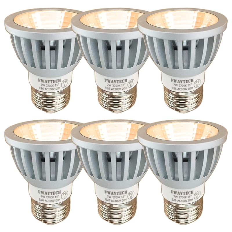 Fwaytech ledスポットライト e26 狭角 15度 COB7W JDRφ50 AC100V調光対応 LEDハロゲン電球形 60W75W相当 密閉器具対応 ダイクロハロゲン 6個セット (電