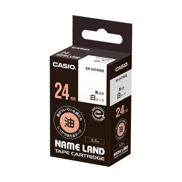 (まとめ) カシオ NAME LAND油の付いている面にもしっかりはれるテープ 24mm×5.5m 白/黒文字 XR-24TRWE 1個 (×10セット)