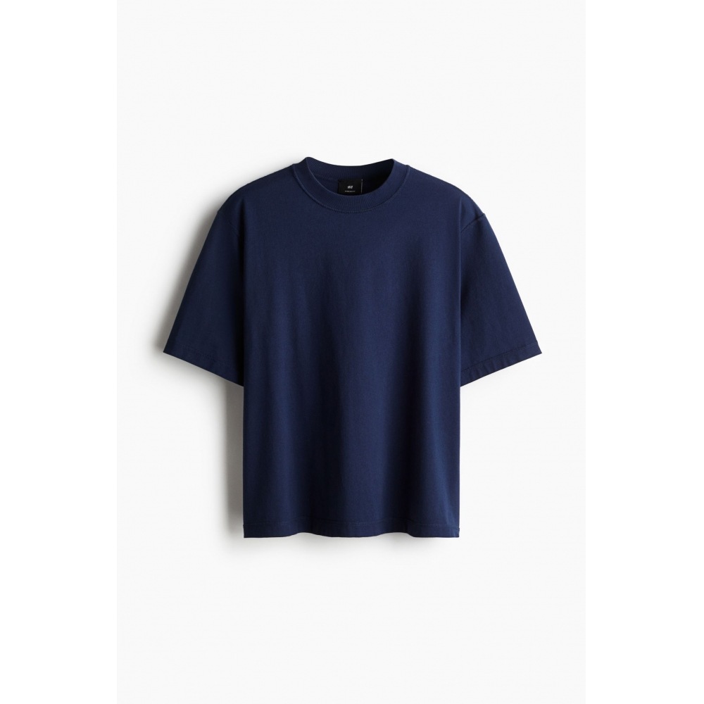 H&M ボクシーフィットウォッシュ T シャツネイビーブルー
